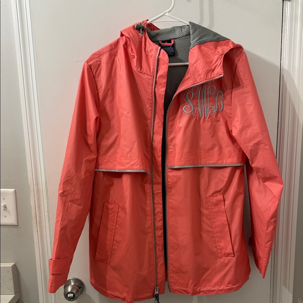 Charles River Coral Hooded Rain Jacket with Monogram SWB